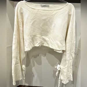 Zara cropped length sweater with ribbons on sleeves